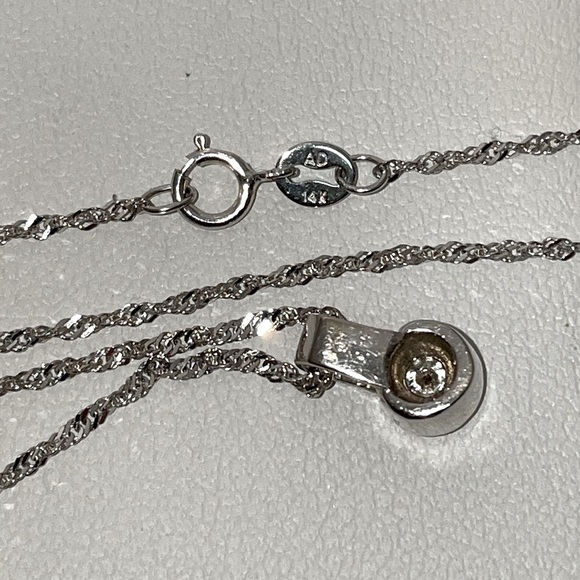 Solid 14K White Gold Semi Bezel Natural Round Cut Diamond Solitaire Necklace - Picture 12 of 16